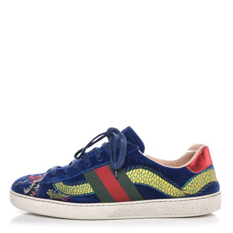 gucci purple dragon shoes|Gucci blue velvet dragon shoes.